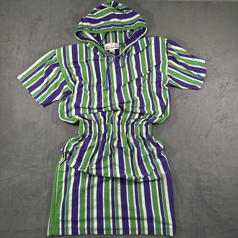 Carolina Colours Dress Green Purple Women’s M Vintage Hooded Stripe 80s Casual